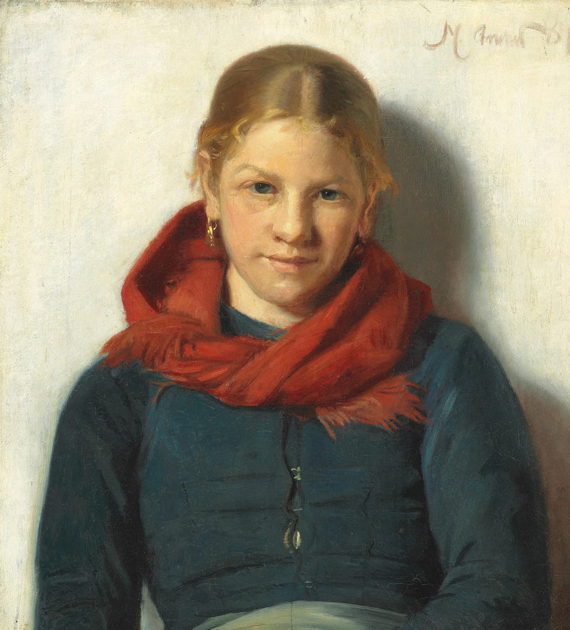 Una joven de Skagen vestida con un chal rojo. -Michael Peter Ancher