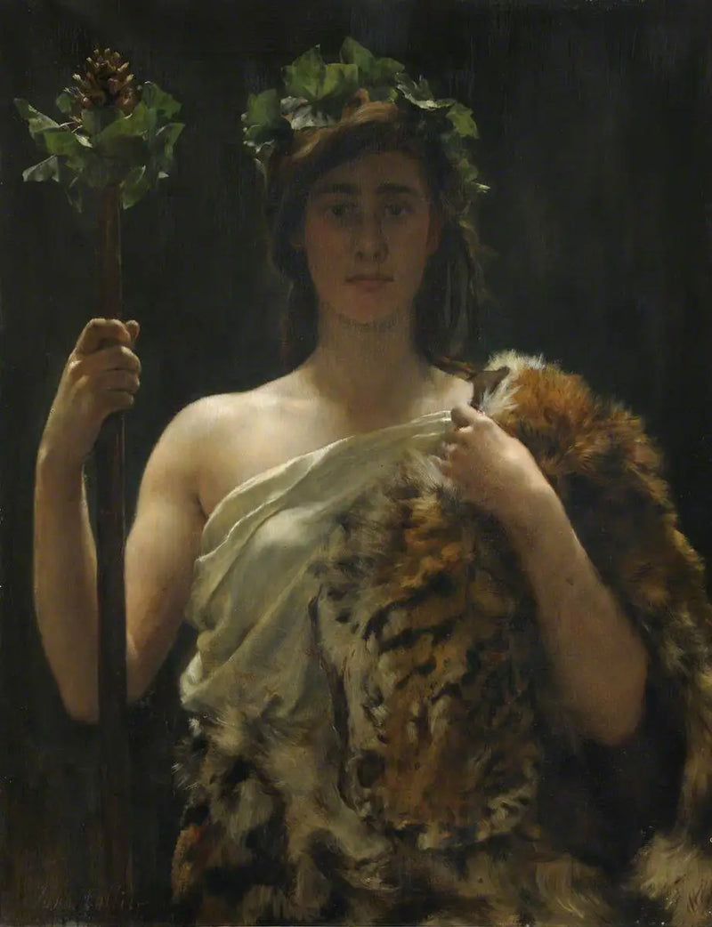 Joven mujer envuelta en una piel de tigre (llamada antiguamente Baco) - John Collier