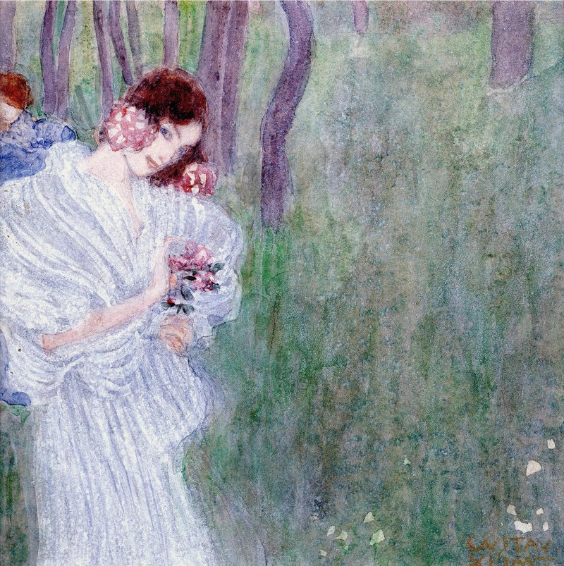 Joven chica en vestido blanco en un bosque - Gustav Klimt
