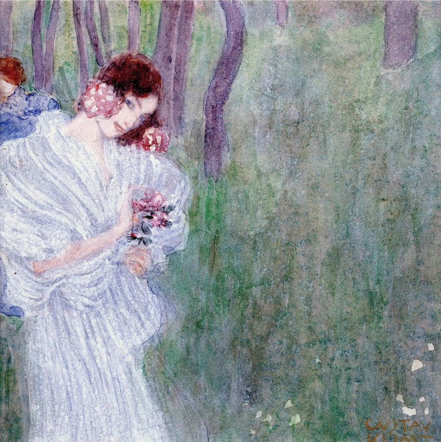 Joven chica en vestido blanco en un bosque - Gustav Klimt