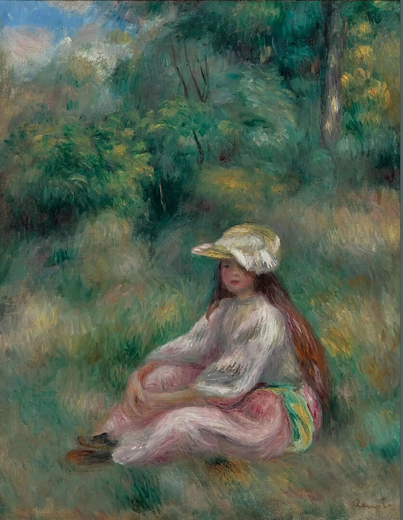 Joven chica en rosa en un paisaje - Pierre-Auguste Renoir