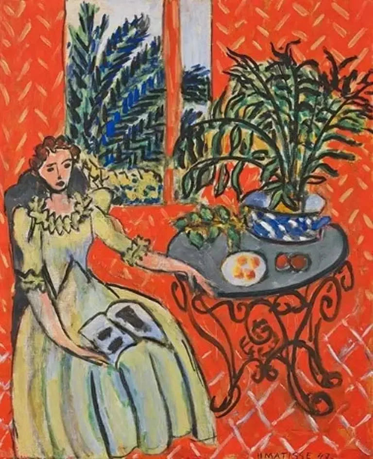 Joven chica en verde en un interior rojo - Henri Matisse