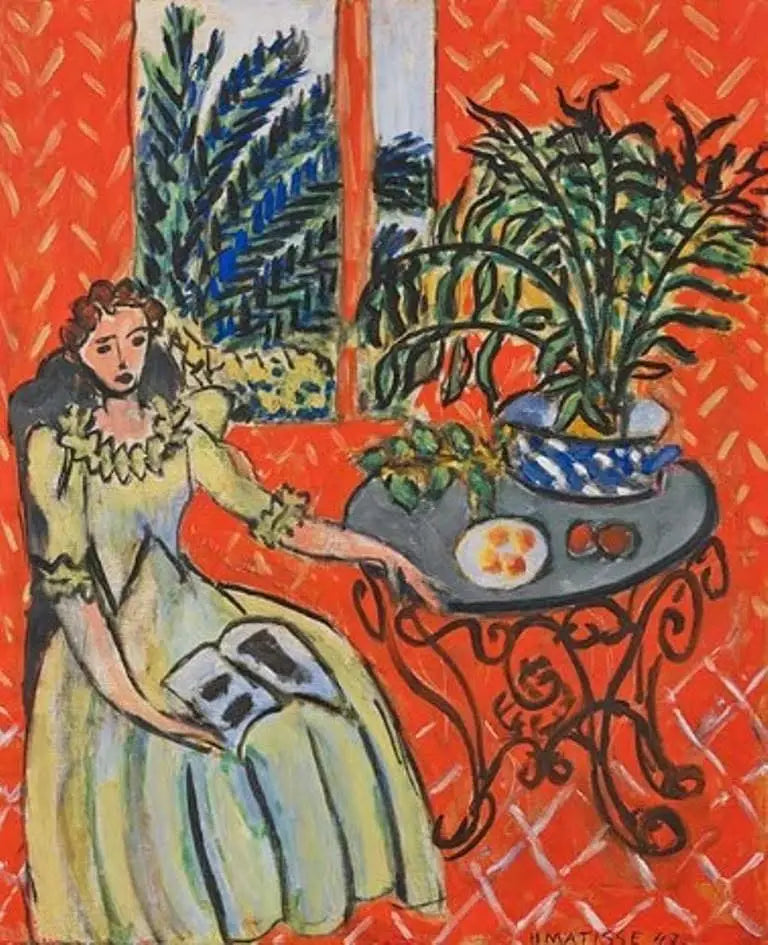 Joven chica en verde en un interior rojo - Henri Matisse