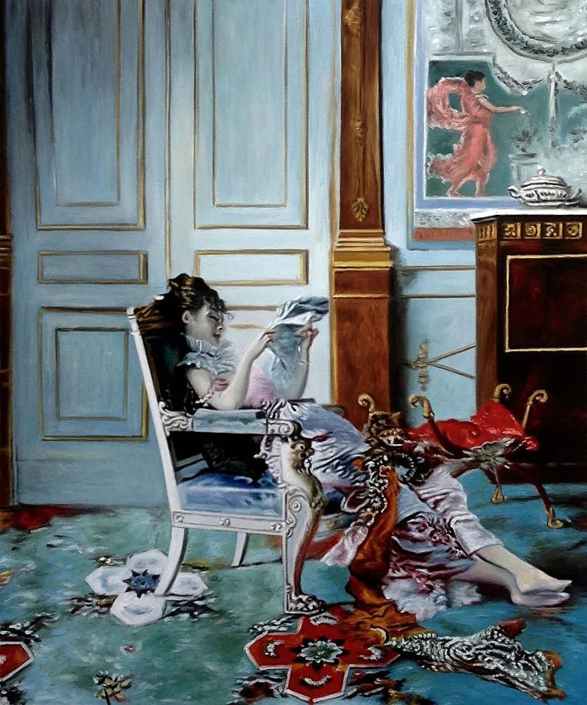 Joven mujer leyendo en un salón - Giovanni Boldini