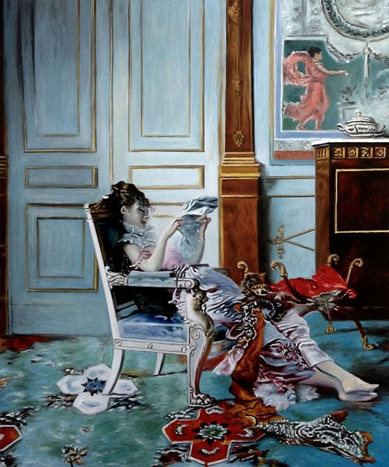 Joven mujer leyendo en un salón - Giovanni Boldini