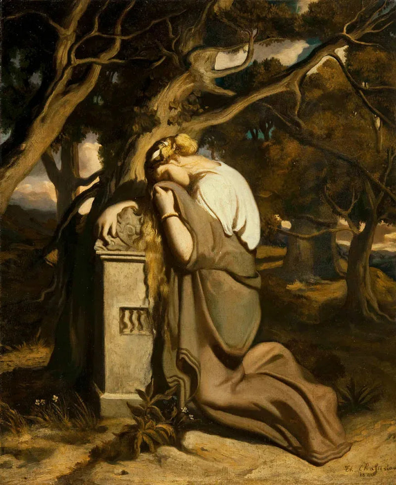 Joven niña llorando sobre una estela - Théodore Chassériau
