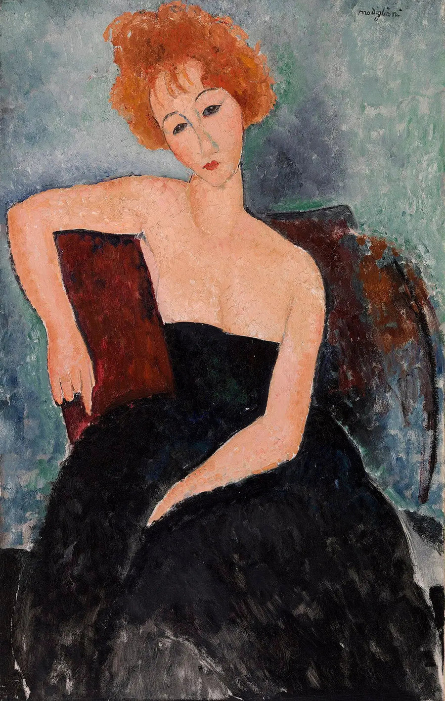 Joven chica pelirroja en vestido de noche - Amedeo Modigliani
