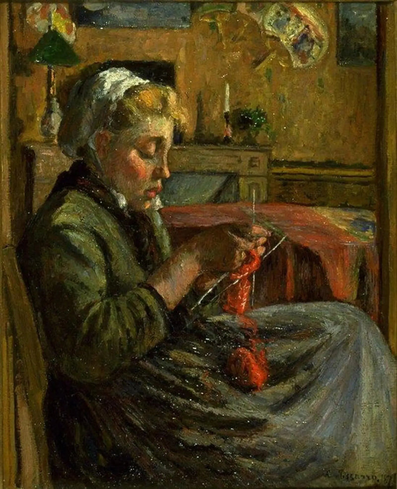 Joven mujer tejiendo - Camille Pissarro