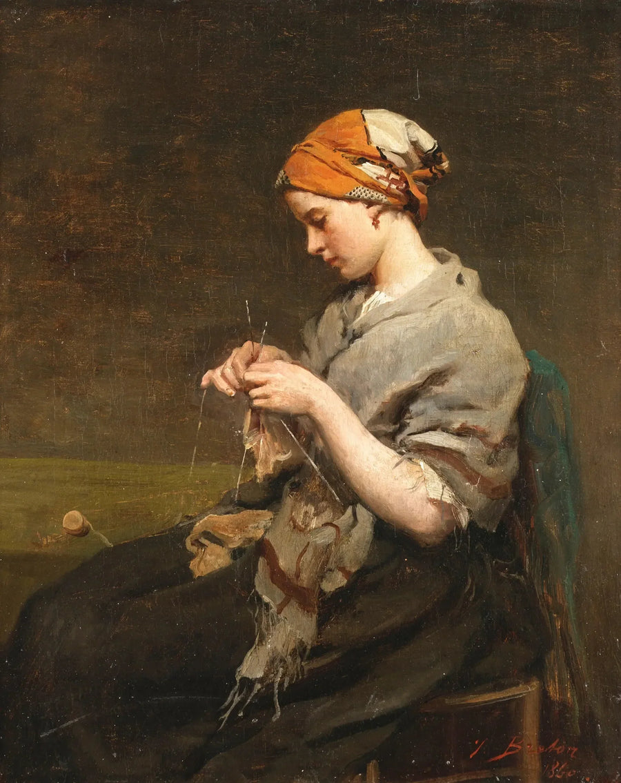 Joven muchacha tejiendo (versión 2) - Jules Breton