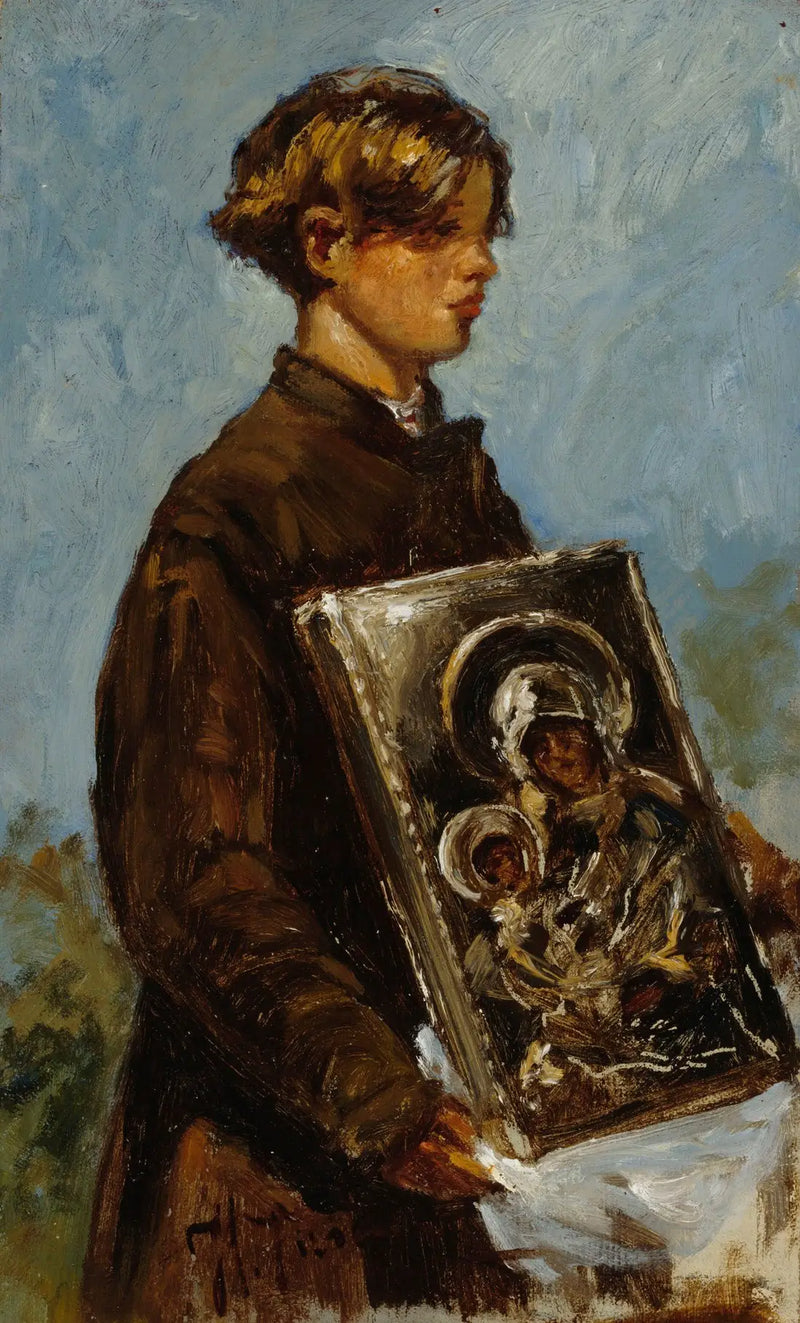 Joven niño con un ícono, boceto - Ilya Repin