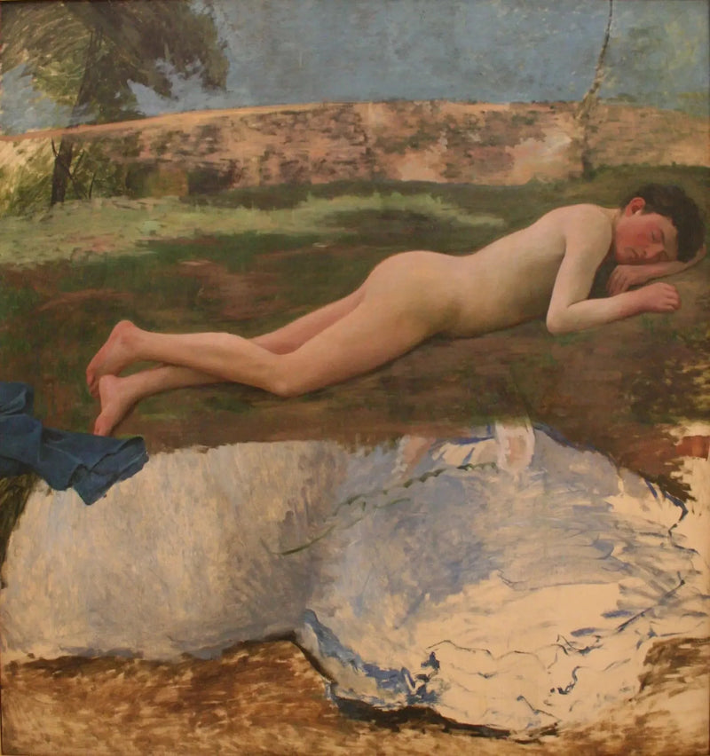 Joven hombre desnudo acostado sobre la hierba - Frédéric Bazille