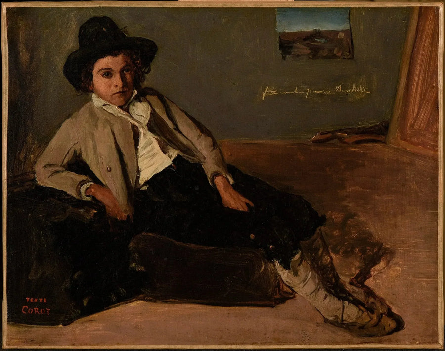 Joven italiano sentado en la habitación de Corot en Roma - Jean-Baptiste Camille Corot
