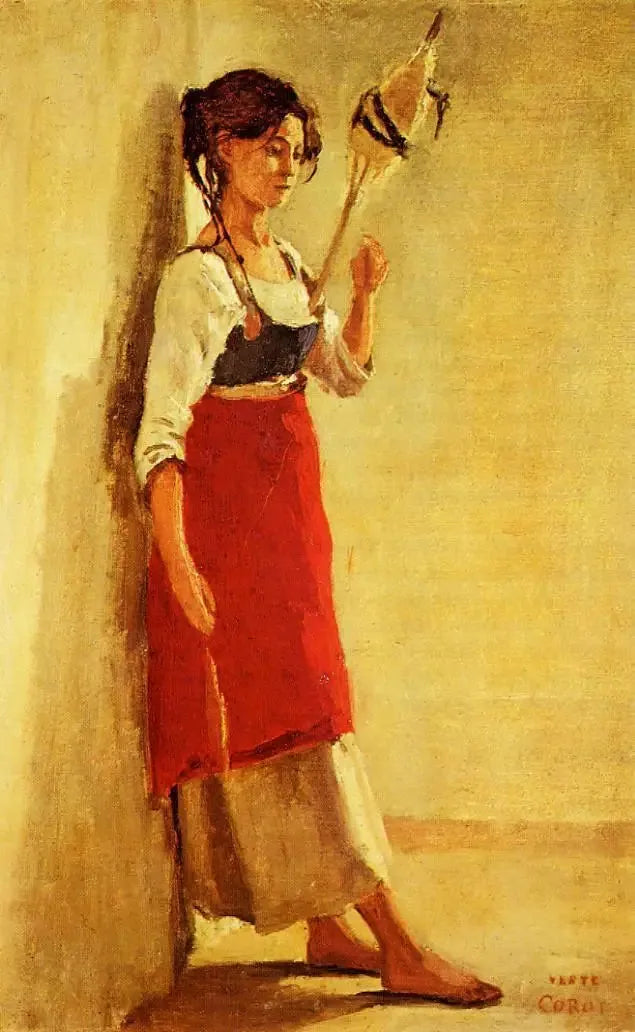 Joven italiana de Papigno arrendataria de su rueca - Jean-Baptiste Camille Corot