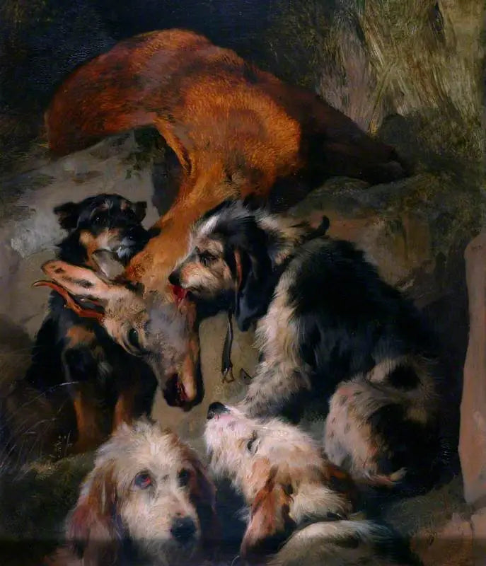 Ciervos jóvenes y perros de caza - Edwin Henry Landseer