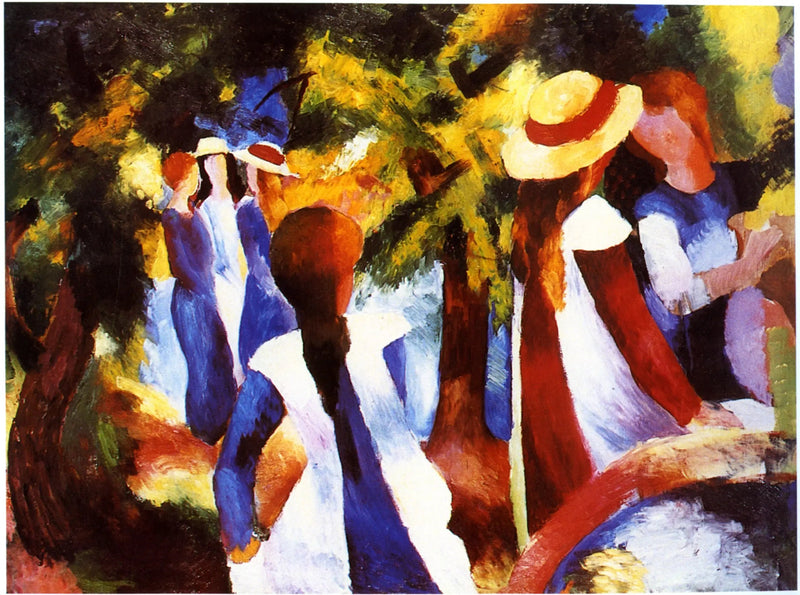 Chicas jóvenes bajo los árboles - August Macke
