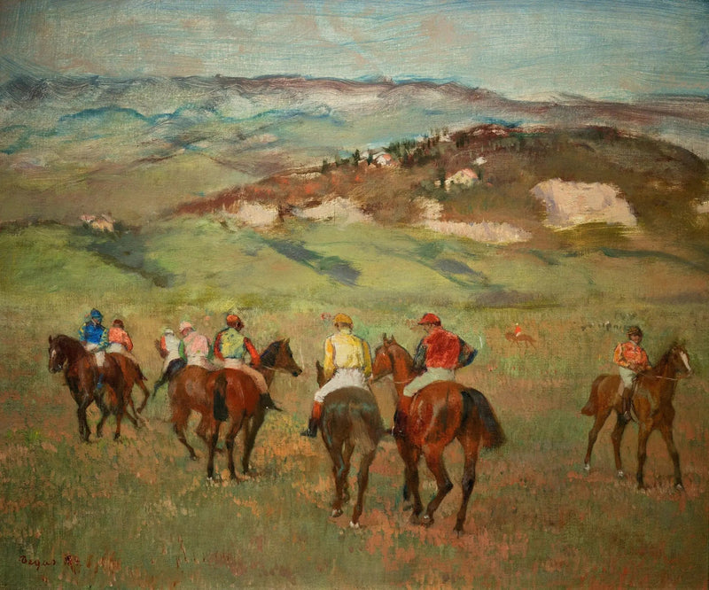 Jinetes a caballo frente a las colinas lejanas - Edgar Degas
