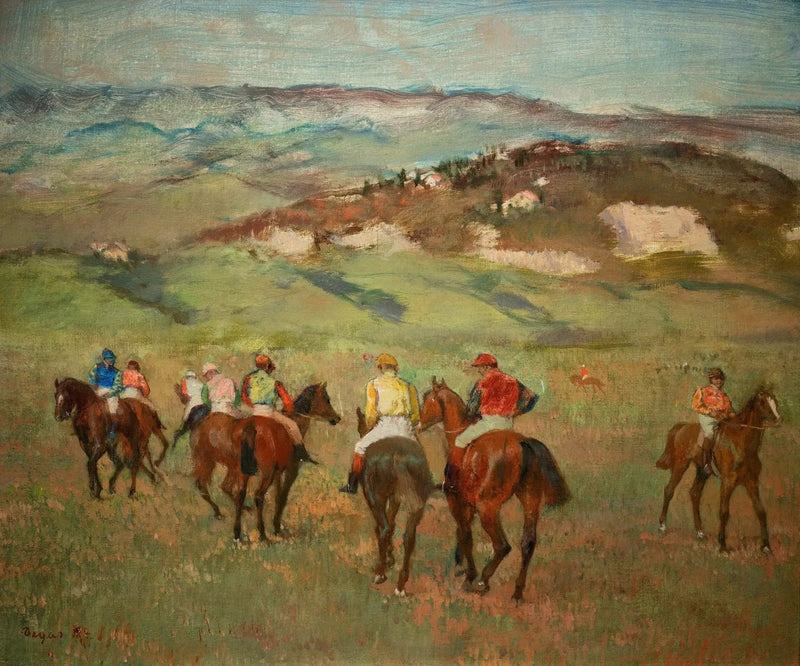 Jinetes a caballo frente a las colinas lejanas - Edgar Degas
