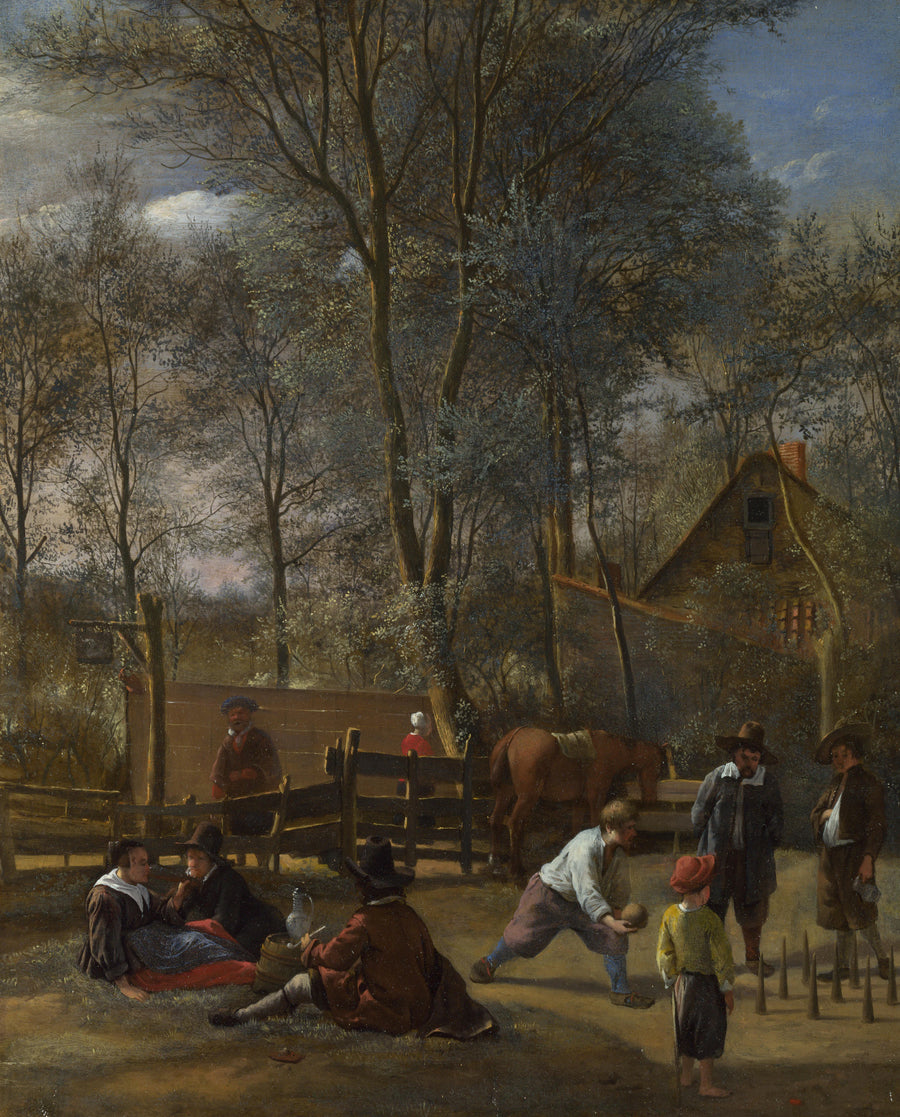 Joueurs de quilles à l'extérieur d'une auberge - Jan Steen
