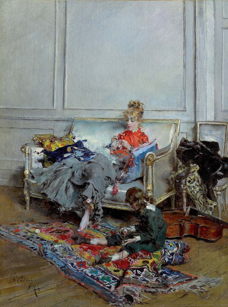 Días tranquilos o Joven mujer haciendo ganchillo - Giovanni Boldini