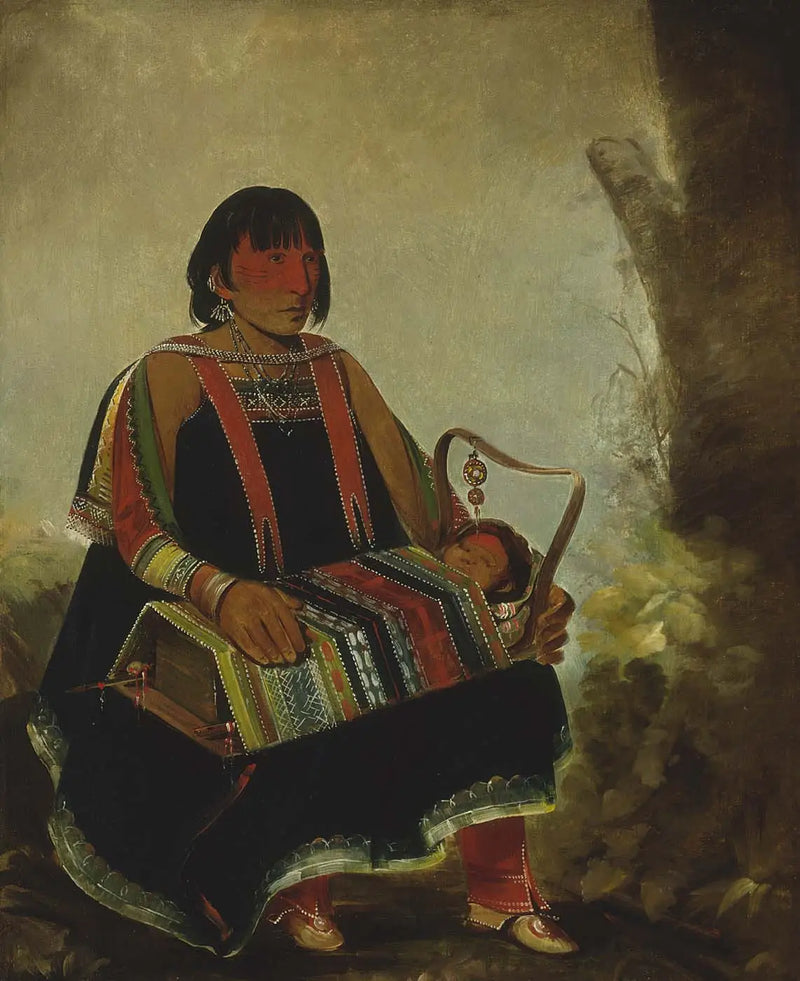 Jú-ah-kís-gaw, Mujer con su hijo en una cuna - George Catlin