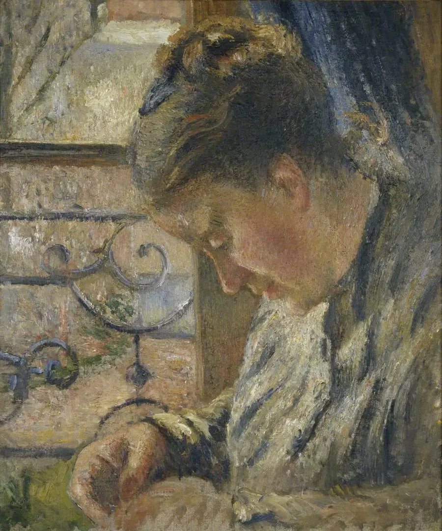 Julie Pissarro cosiendo, la casa roja, Pontoise - Camille Pissarro