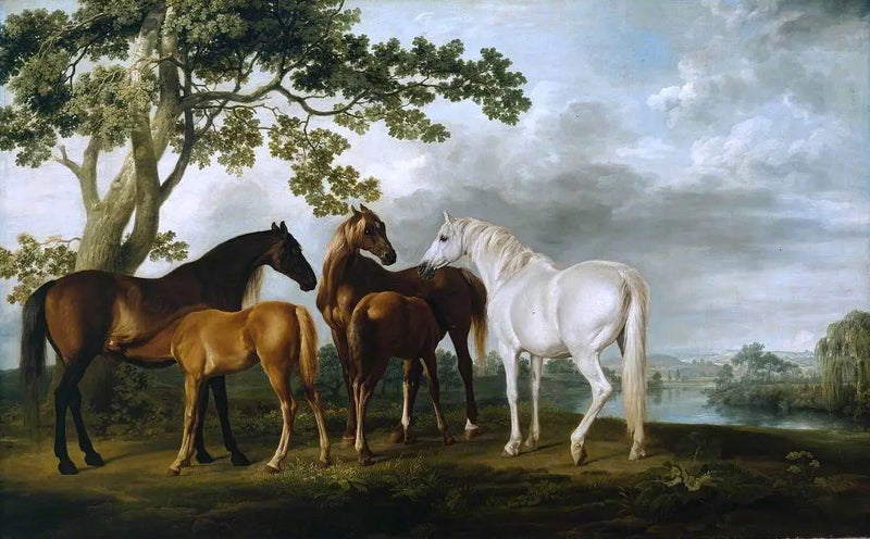Yeguas y potros en un paisaje fluvial - George Stubbs