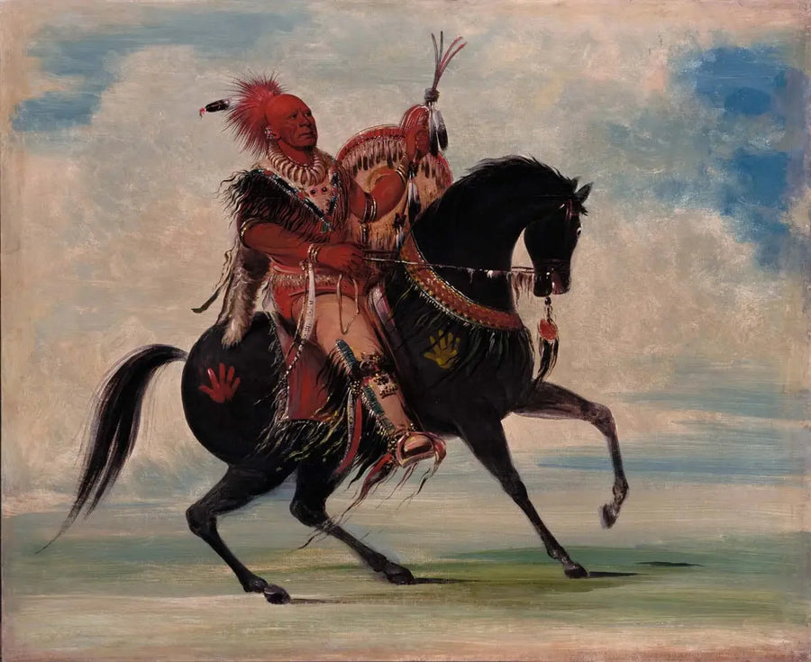 Kee-o-kúk, el zorro vigilante, jefe de la tribu, a caballo - George Catlin
