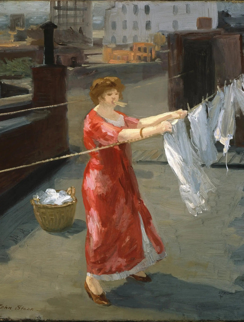 Kimono rojo en el techo - John Sloan