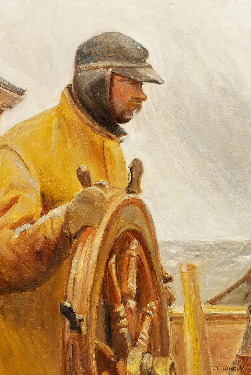 Konrad al timón. Un pescador de Skagen dirige un barco. -Michael Peter Ancher