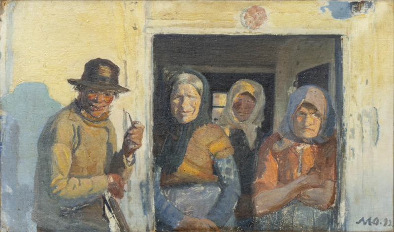 Kristoffer y las mujeres en la puerta. -Michael Peter Ancher