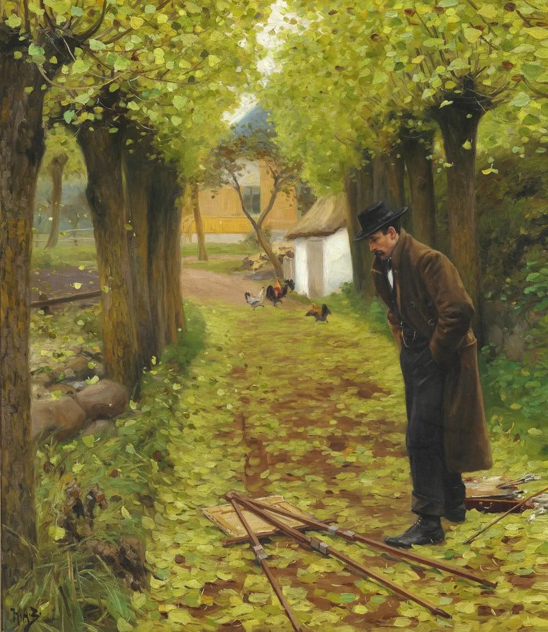 L. A. Anillo cerca de su caballete caído - H. A. Brendekilde