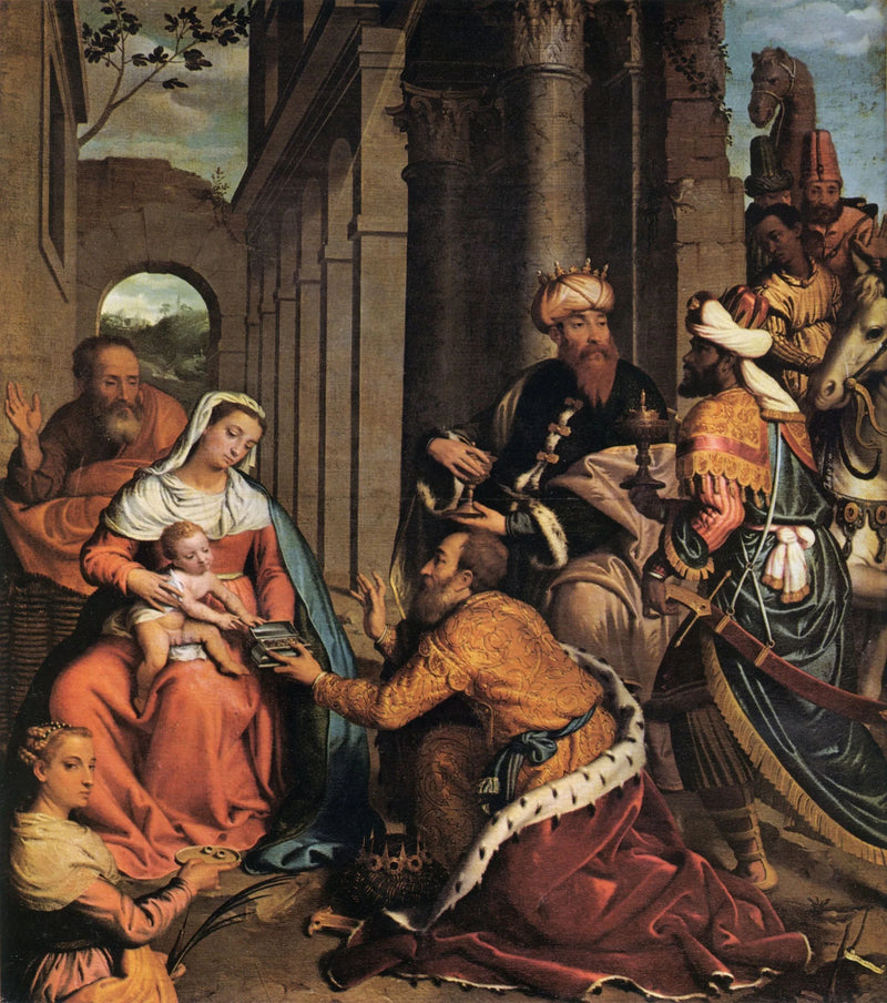 La adoración de los Reyes Magos con Santa Lucía - Giovanni Battista Moroni