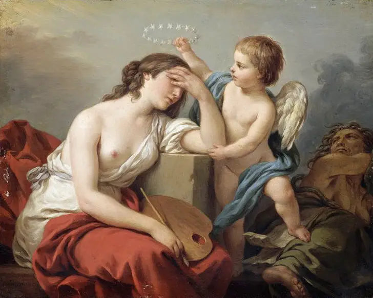 El amor por las artes consuela la pintura de los escritos ridículos y envenenados de sus enemigos - Louis Jean François Lagrenée