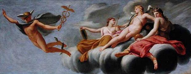 El amor, rodeado de juventud y belleza, ordena a Mercurio anunciar su poder al universo - Eustache Le Sueur