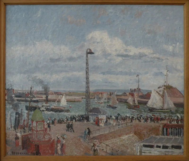 El muelle de los pilotos en Le Havre. Alta mar. Tarde. Sol - Camille Pissarro