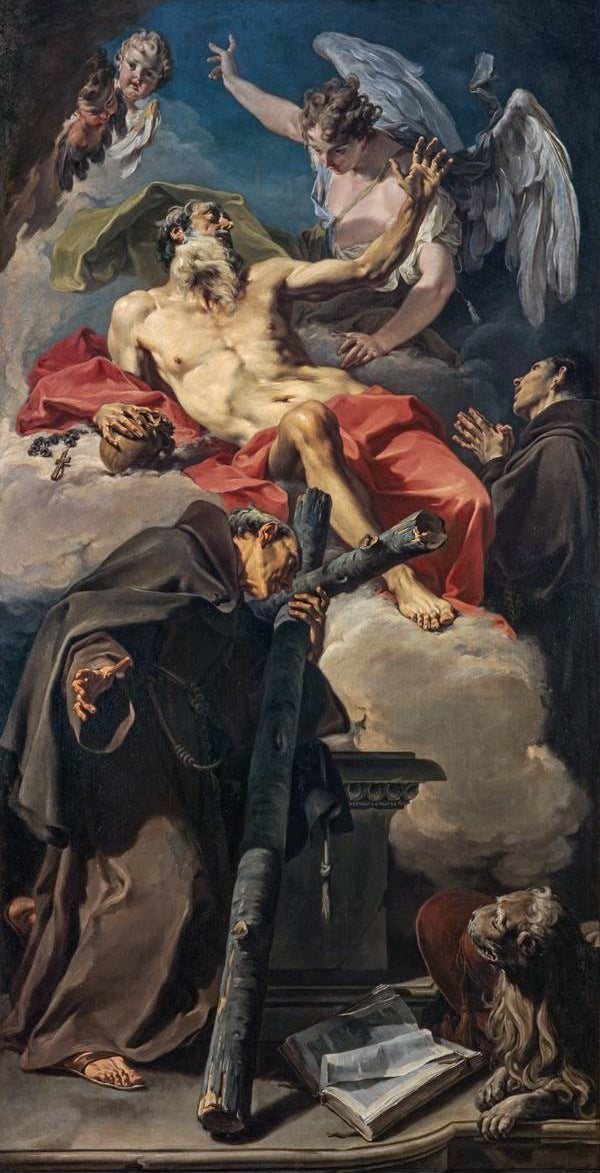 La apoteosis de san Jerónimo con san Pedro de Alcántara y un franciscano no identificado - Giovanni Battista Pittoni