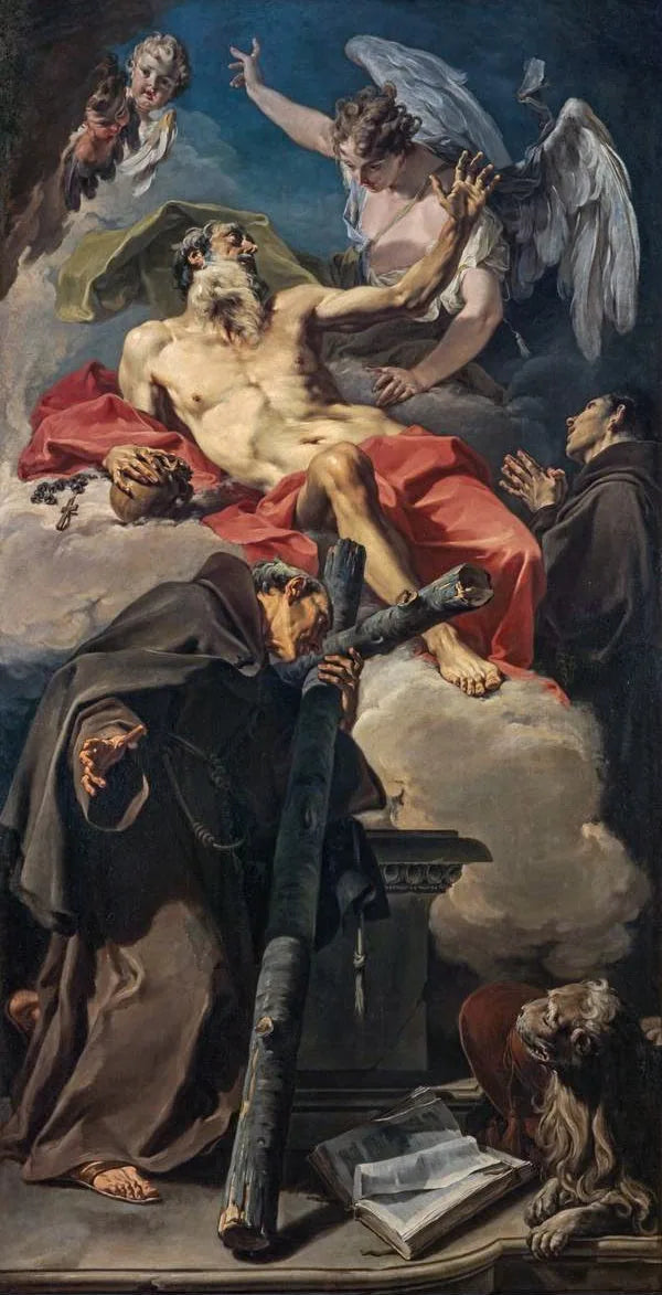 La apoteosis de san Jerónimo con san Pedro de Alcántara y un franciscano no identificado - Giovanni Battista Pittoni