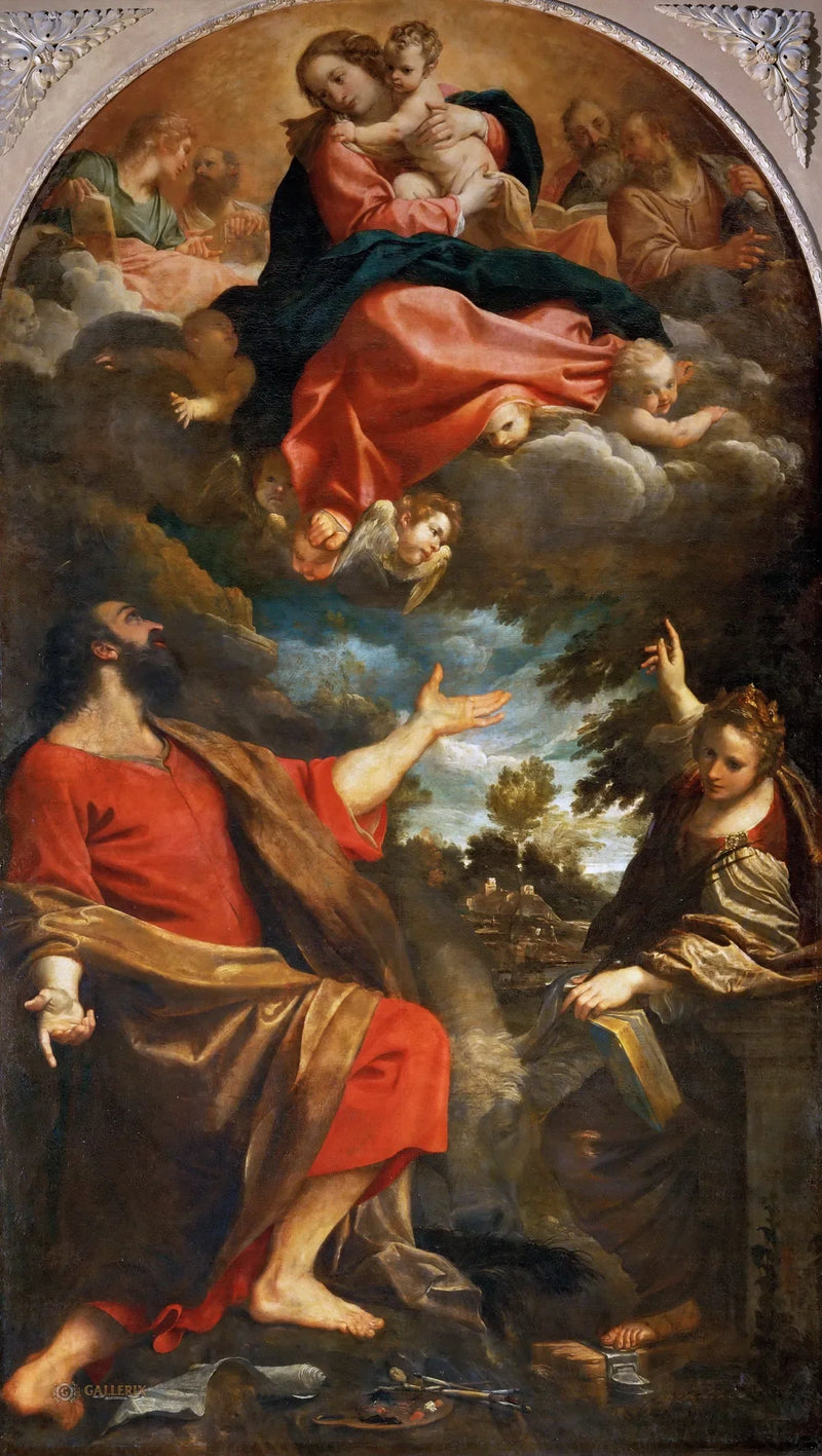 La aparición de la Virgen a san Lucas y santa Catalina - Annibale Carracci