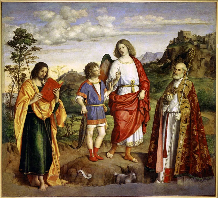 El arcángel Rafael con Tobías y dos santos. - Cima da Conegliano