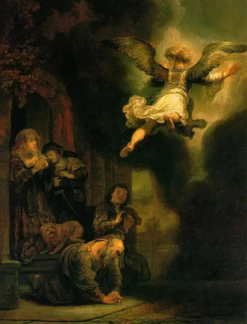 El Arcángel Rafael dejando a la familia de Tobías - Rembrandt