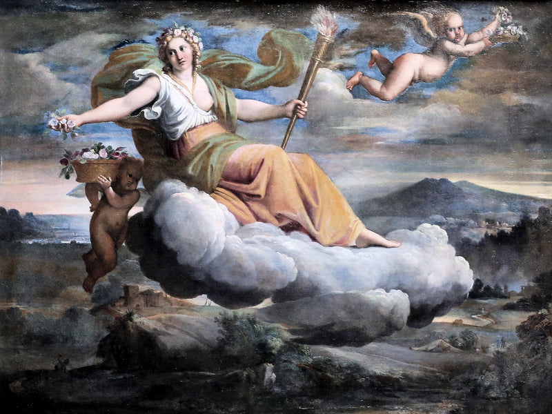 La Aurora esparciendo flores y sosteniendo una antorcha - Annibale Carracci