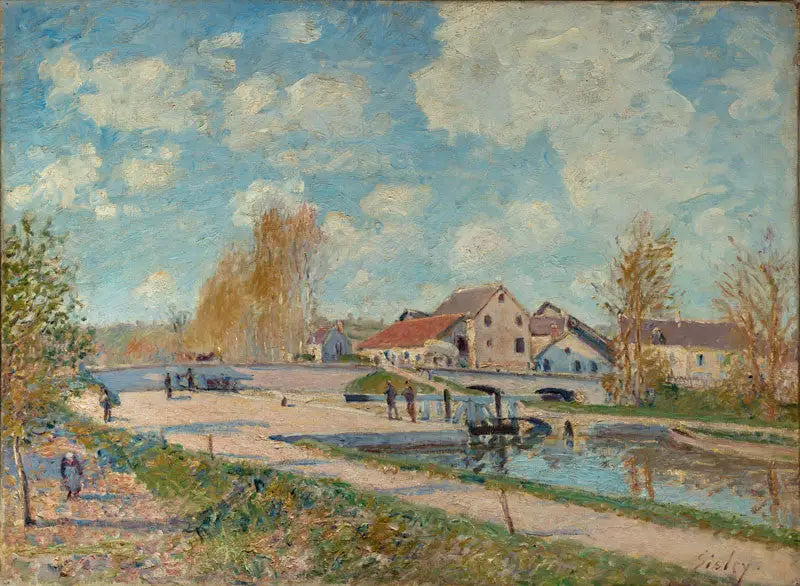La esclusa de Borgoña en Moret, Primavera - Alfred Sisley