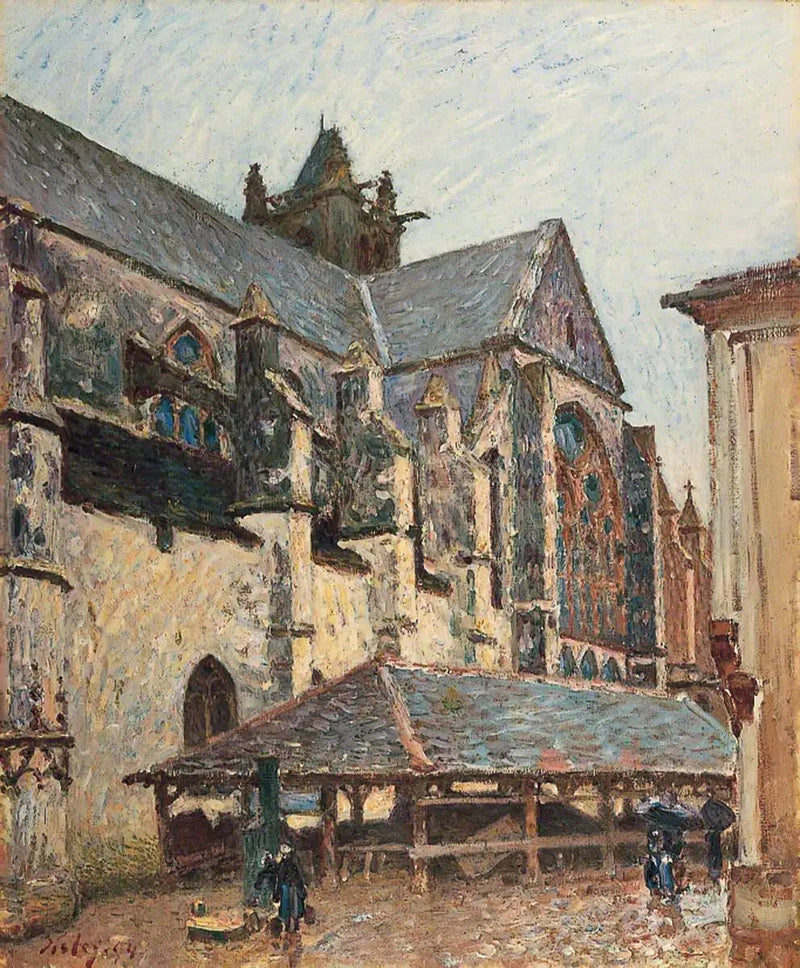 La iglesia de Moret bajo la lluvia, lado del transepto - Alfred Sisley