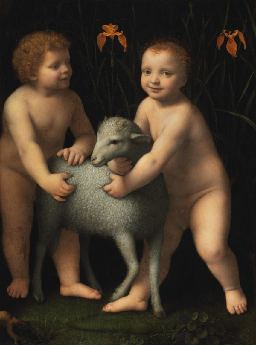 El Niño Jesús y el pequeño San Juan Bautista con un cordero - Bernardino Luini