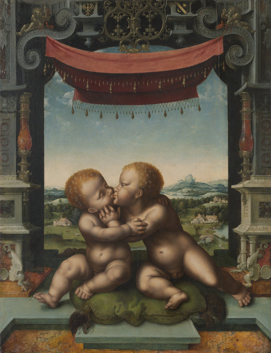 El Niño Jesús y San Juan Bautista abrazándose - Joos van Cleve