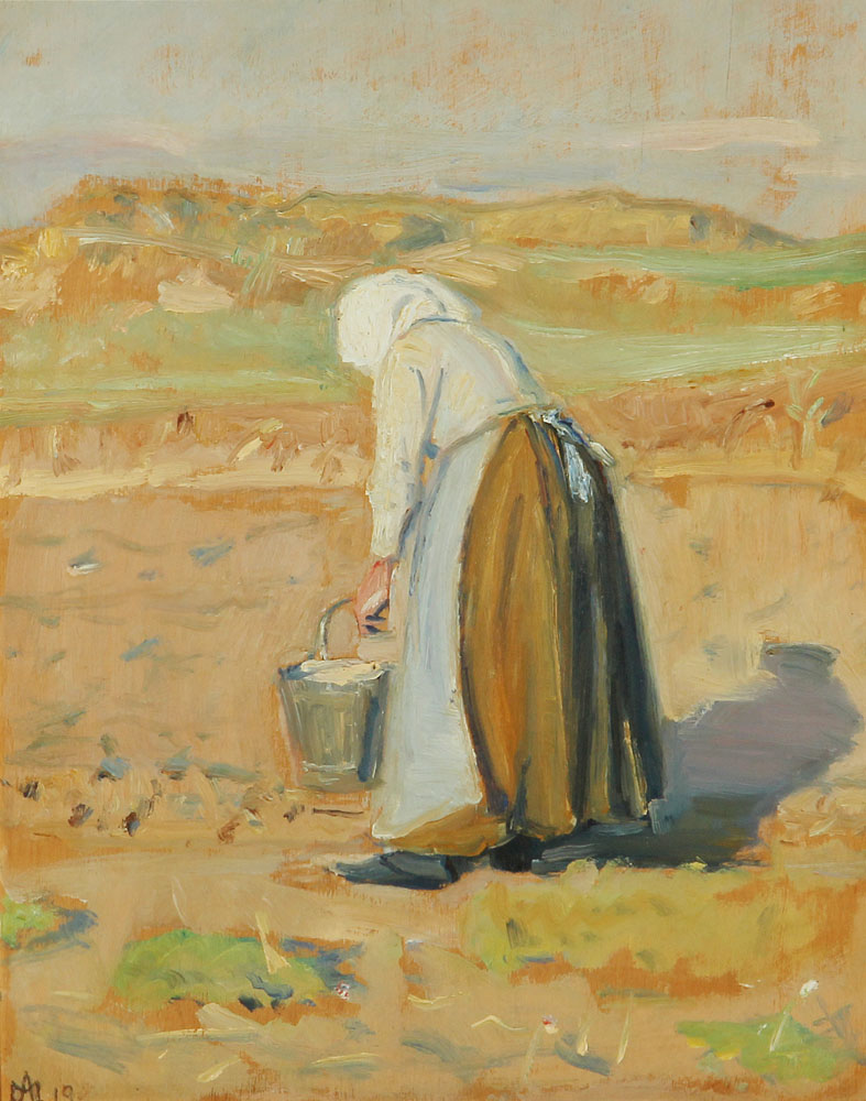 La esposa de Ole Markström trabajando en la playa. - Michael Peter Ancher