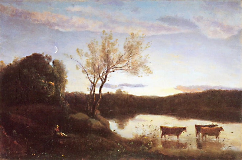 El estanque de las tres vacas y la media luna - Jean-Baptiste Camille Corot
