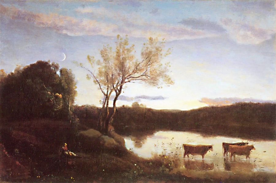El estanque de las tres vacas y la media luna - Jean-Baptiste Camille Corot