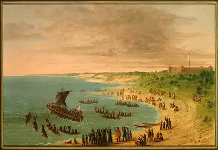 L'expédition quittant le fort Frontenac sur le lac Ontario. 18 novembre 1678 - George Catlin image 1 copie peinte à la main à l’huile