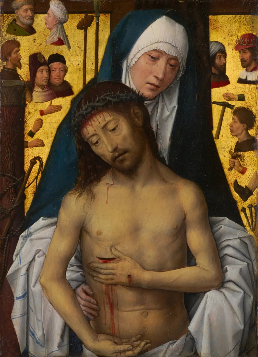 El Hombre de los Dolores en los brazos de la Virgen - Hans Memling